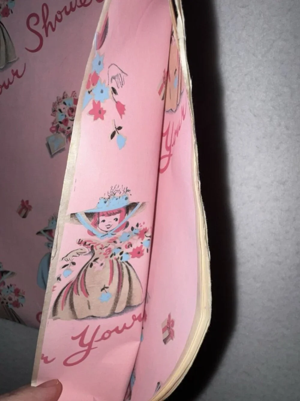 Vintage Dennison Gift Wrap Paper Baby Shower Pink 1950’s Brand New NOS USA 20x30